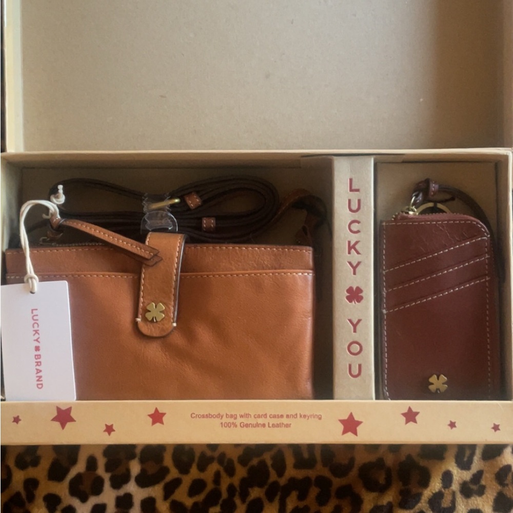 Lucky Brand Tan and Chestnut Leather Crossbody Set